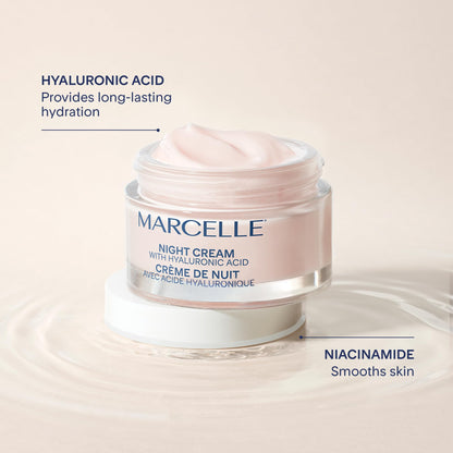 Marcelle Night Cream with Hyaluronic Acid, Vegan, Cruelty-Free, Clean Formula, Non-Comedogenic, Fragrance-Free, Paraben-Free, Mineral Oil-Free, Hypoallergenic, 50 mL MARCELLE