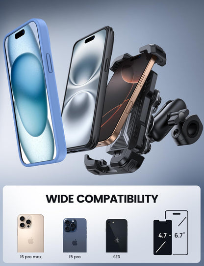 Lamicall Motorcycle Phone Mount Holder - [Dual Vibration Dampener] [720° Adjustment Arm] Motorcycle Cell Phone Holder, Bike Handlebar Phone Mount for iPhone 17 Pro/Air/16/15/14 Pro Max, 4.7-6.7" Phone - Available at All In One Marketplace Canada