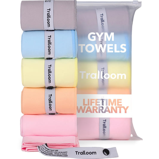 Microfiber Workout Towels - Quick Dry, Highly Absorbing, Odor-Free, for Women & Men - Gym Sweat Sports Towel for Hot Yoga, Tennis, Running, Exercise, Working Out, Camping, Set of 5 Pastel