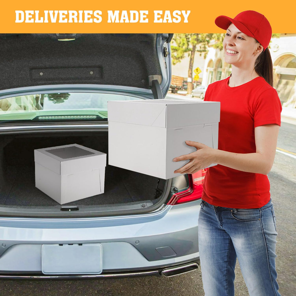 20 Pack Bakery Cake Box with Window, White Cake Boxes Large Baking Boxes Square Cardboard Cake Box for Cakes, Pastries, Cookies, Pie, Treats (10''x10''x8'') 🍁 All In One Marketplace Canada