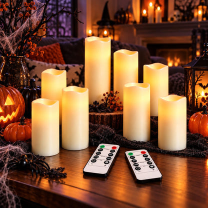 9 Pack Ivory Real Wax Flameless Candles, Gradient Height LED Taper Candles with Realistic Flickering Flame, 2 Remote Control Battery Operated Candles for Home, Wedding, Holiday Decor 🍁 All In One Marketplace Canada