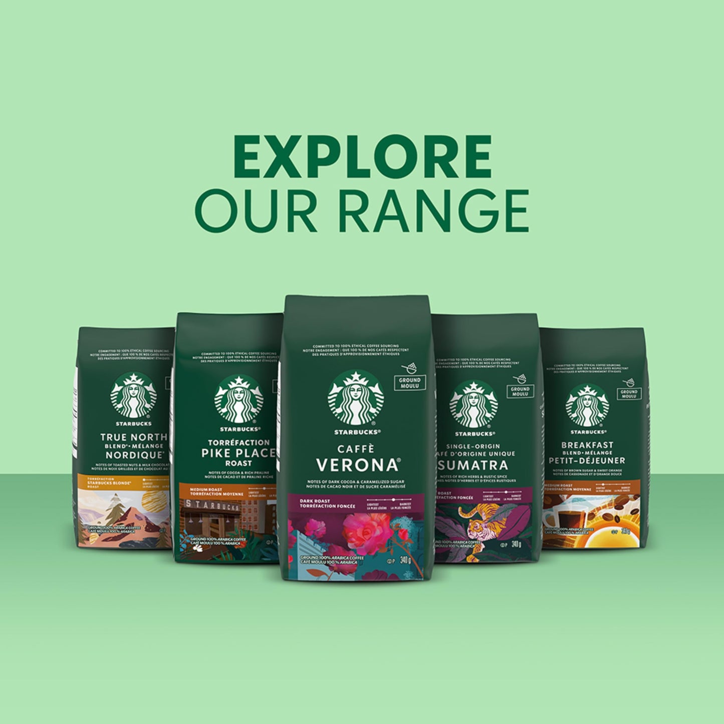Starbucks Pike Place Medium Roast Ground Coffee - 100% Arabica Beans, 340g Bags (6-Pack, 2040g Total)