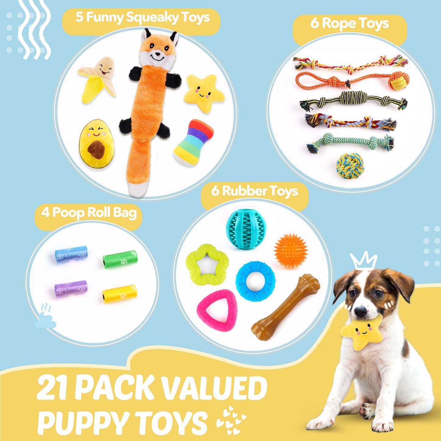 Puppy Toys 21 Pack, Small Dog Chew Toys with Rope Toys for Teething Pet Cute Squeak Toy with Treating Ball for Puppy, Small Dogs - Available at All In One Marketplace Canada