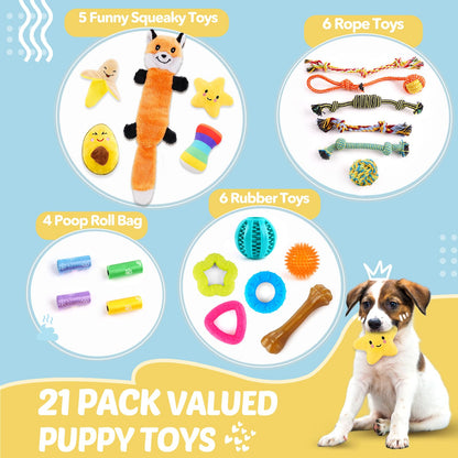 Puppy Toys 21 Pack, Small Dog Chew Toys with Rope Toys for Teething Pet Cute Squeak Toy with Treating Ball for Puppy, Small Dogs - Available at All In One Marketplace Canada