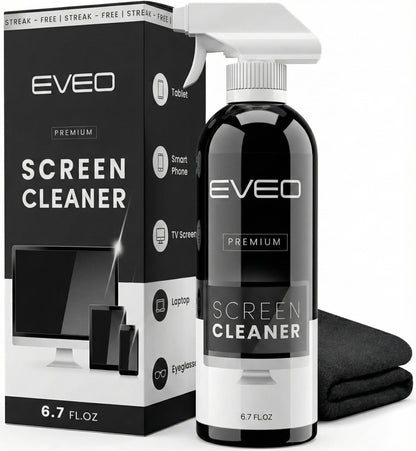 EVEO® Screen Cleaner Spray Kit (Streak-Free) TV Screen Cleaner for Smart TV, LCD, LED, OLED | Computer Spray and Wipe Microfiber Cloth for Monitor, Laptop, iPad, Car & More - 1 Pack