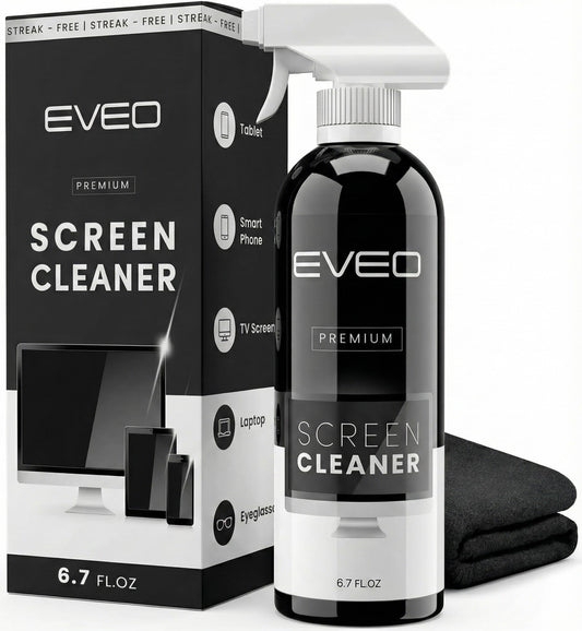 EVEO® Screen Cleaner Spray Kit (Streak-Free) TV Screen Cleaner for Smart TV, LCD, LED, OLED | Computer Spray and Wipe Microfiber Cloth for Monitor, Laptop, iPad, Car & More - 1 Pack