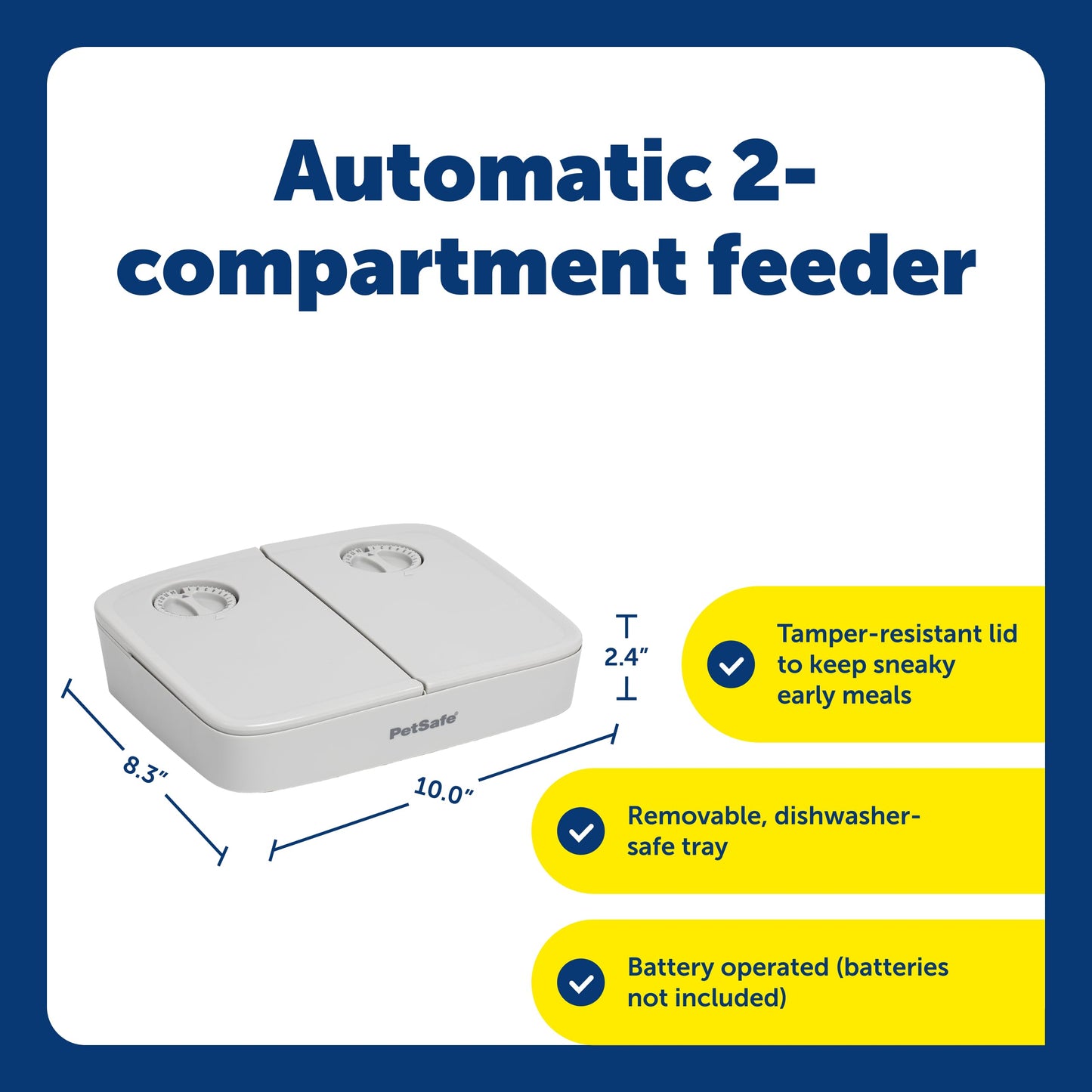 PetSafe Analog 2 Meal Programmable Pet Feeder, Automatic Dog and Cat Feeder - Dry or Semi-Moist Pet Food Dispenser, Slow Feed Portion Control (3 Cup/16 Ounce Total Capacity), Tamper-Resistant Design PetSafe