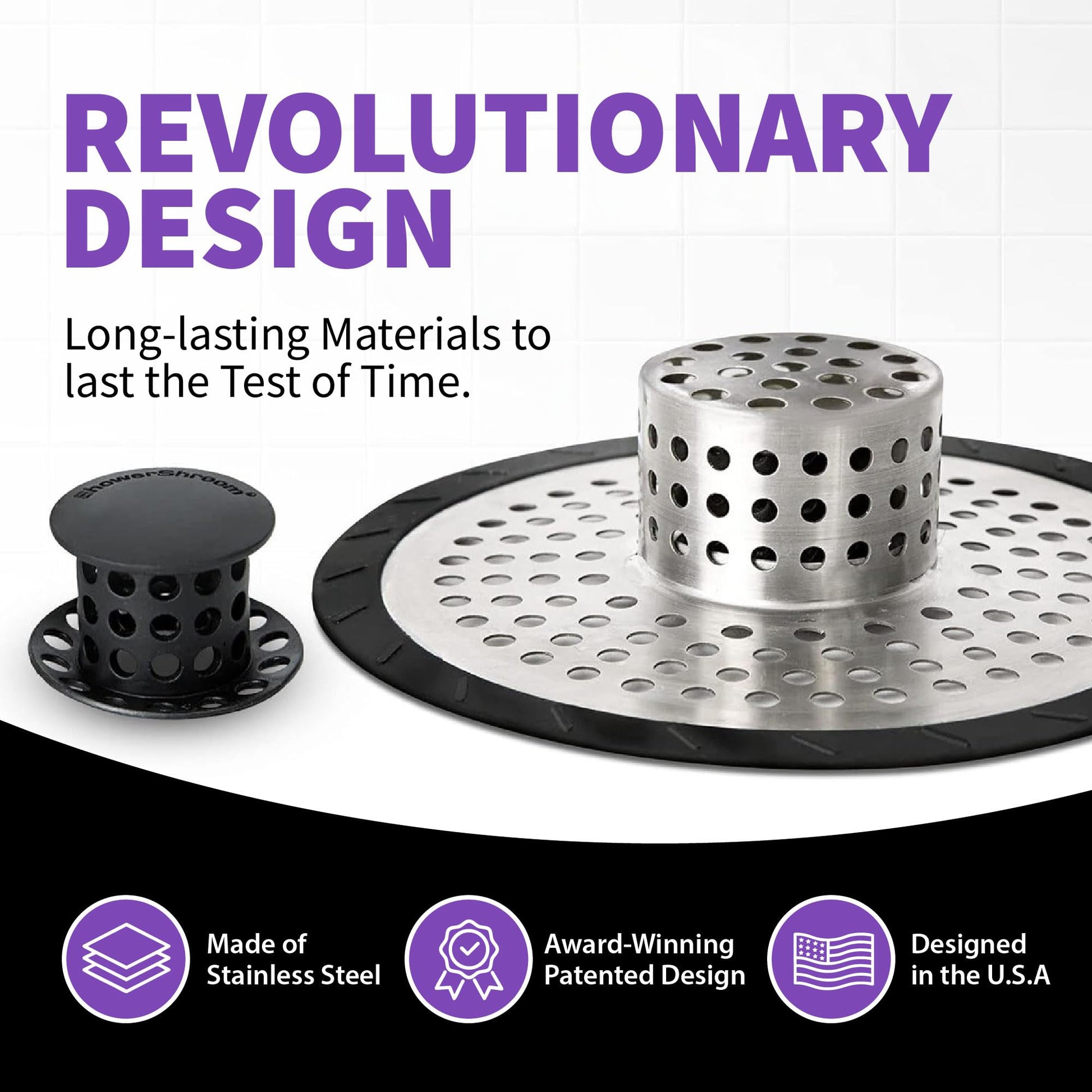 ShowerShroom SHSULT755 Ultra Revolutionary Shower Hair Catcher Drain Protector, Stainless - Available at All In One Marketplace Canada