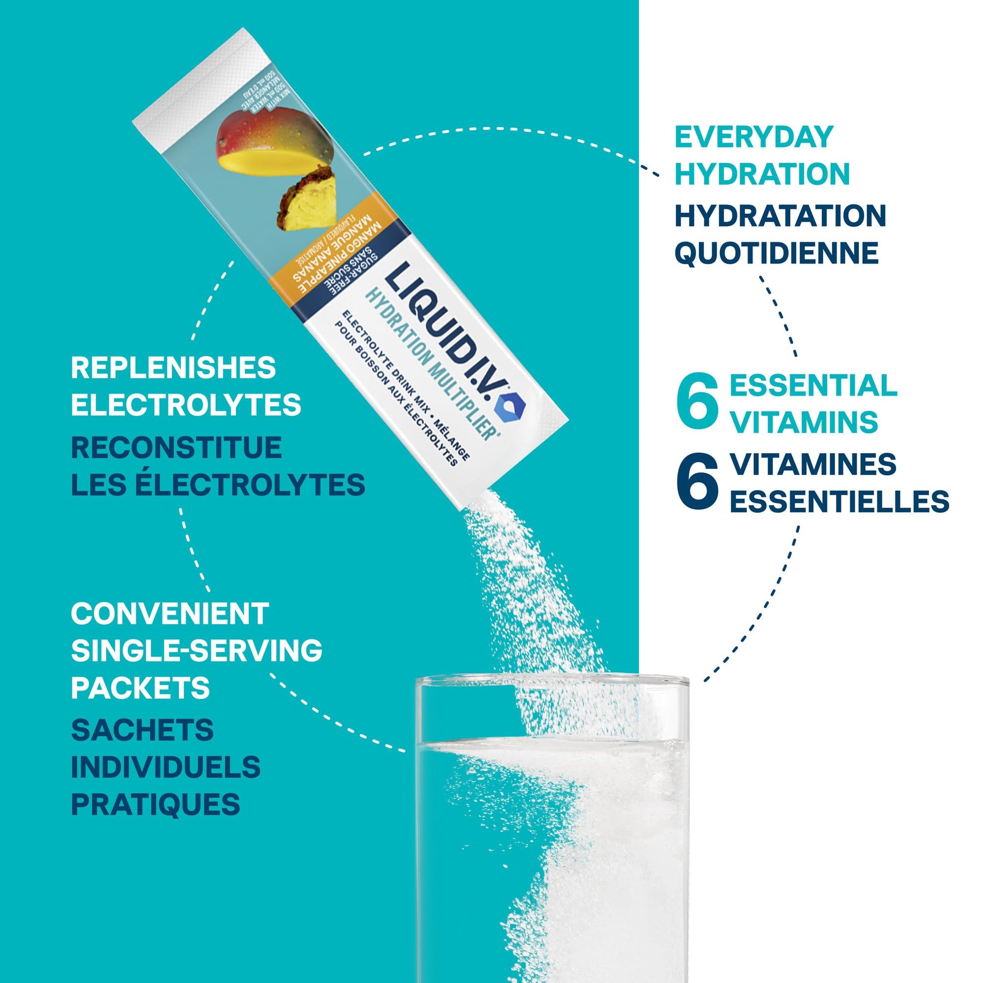 Liquid I.V. - Hydration Multiplier Electrolyte Drink Mix for Everyday - Hydration with Mango Pineapple flavour and Zero Sugar (18 sticks)