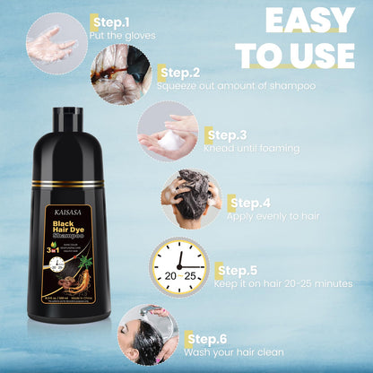 Black Hair Dye Shampoo 3 in 1, Natural Hair Dye Semi Permanent Hair Color shampoo, 100% Gray Hair Cover Up for Treated Hair Color for Women Men, 500ML - Available at All In One Marketplace Canada