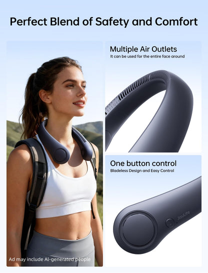 JISULIFE Portable Neck Fan, Hands Free Bladeless Fan, 4000 mAh Battery Operated Wearable Personal Fan, Leafless, Rechargeable, Headphone Design,5 Speeds Gifts for Women Men- Dark Blue