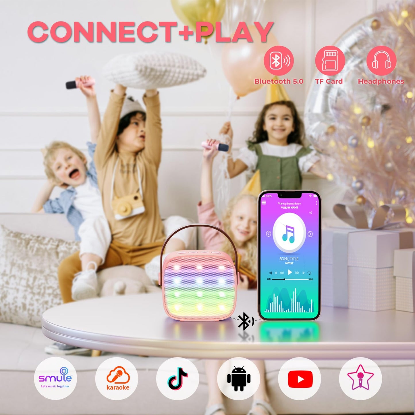 YLL Mini Karaoke Machine for Kids Adults, Bluetooth Speaker with 2 Wireless Microphones, TOP Christmas Birthday Gifts Toys for Girls Ages 3, 4, 5, 6, 7, 8, 9,10,11,12+ Years Old Toddler(Pinkcolor)