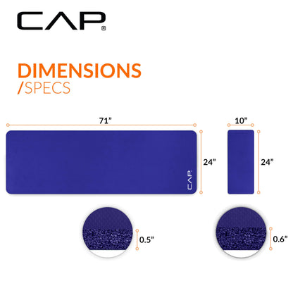 CAP Barbell High Density Exercise Yoga Mat with strap and Knee Pad 71"x24"x1/2" BLUE