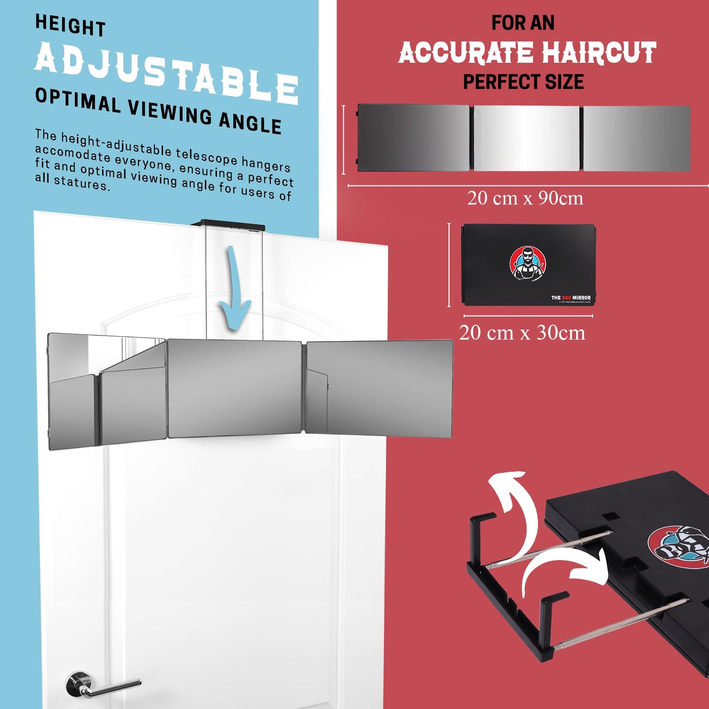 The 360 Mirror - 3 Way Adjustable Trifold Barber Mirror for Self Hair Cutting - Tri Fold Self Haircut System for Men and Women Braiding - Available at All In One Marketplace Canada