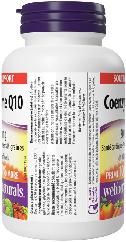 Webber Naturals Coenzyme Q10 (CoQ10) 200 mg, High Potency Antioxidant, Non-GMO, Gluten Free, 60 softgels, for Heart Health and Cellular Energy Production