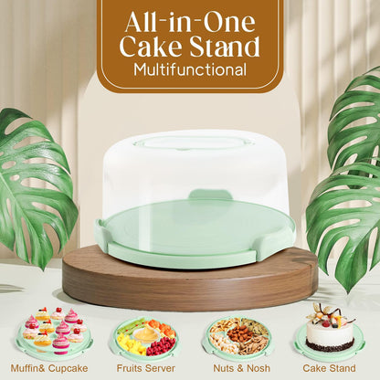 Cake Carrier with Lid and Handle, Cake Stand Cupcake Containers for 10 inch Cake with 2 Handles Cupcake Holder, 3 in 1 Transport Container Boxes for Cake Pie Muffin Pizza，Green Portable Cake Carriers 🍁 All In One Marketplace Canada