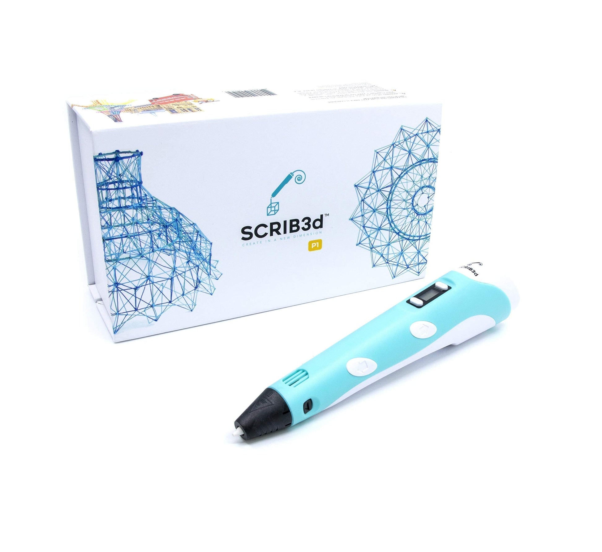 SCRIB3D P1 3D Printing Pen with Display - Includes 3D Pen, 3 Starter Colors of PLA Filament, Stencil Book + Project Guide, and Power Adapter - Available at All In One Marketplace Canada