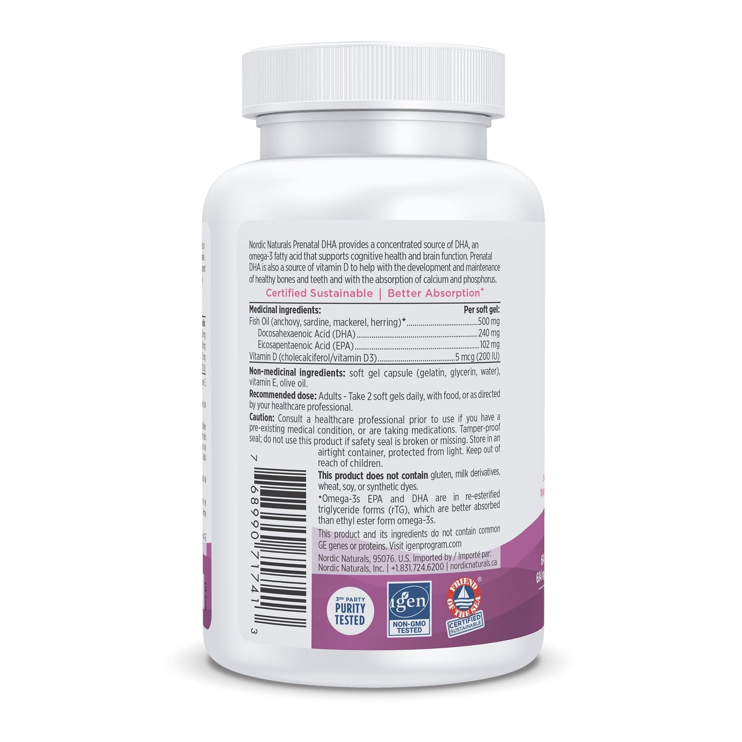 Nordic Naturals Prenatal DHA - Supports Brain Development in Babies During Pregnancy and Lactation, Unflavoured, 90 Count - Available at All In One Marketplace Canada