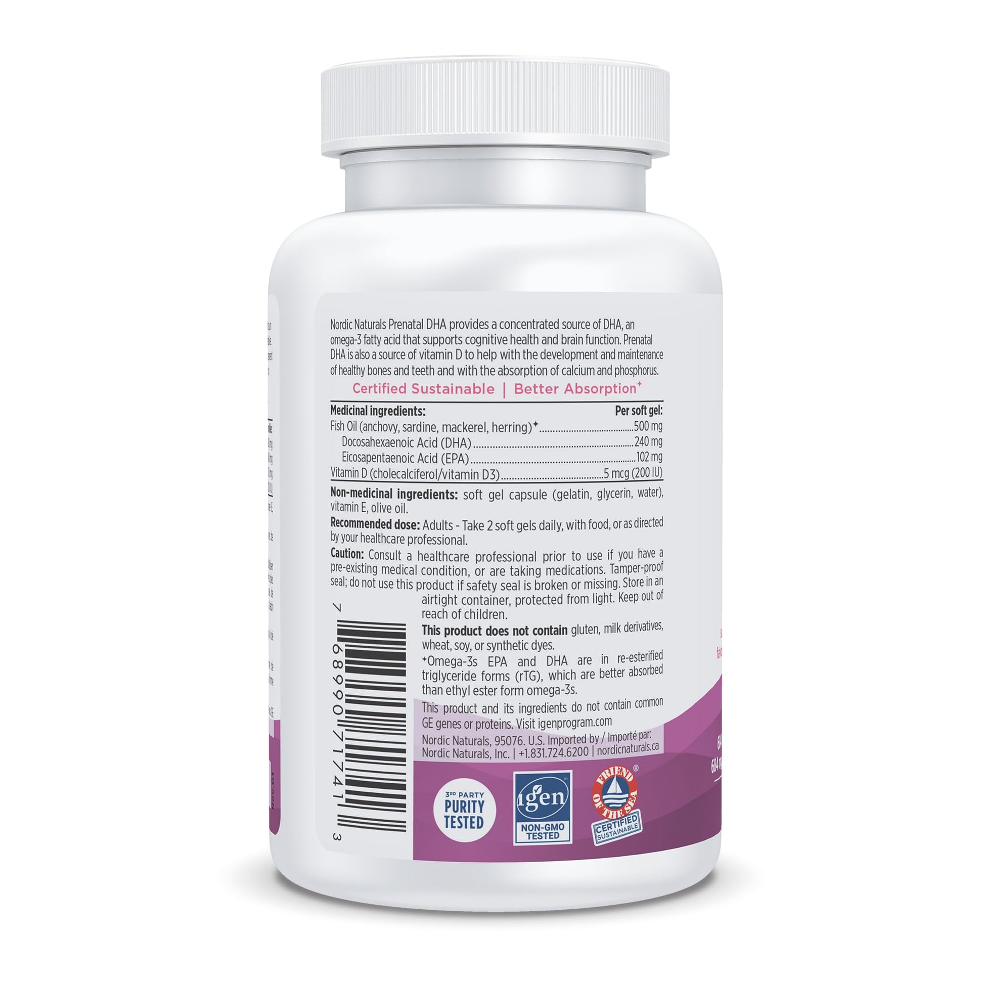 Nordic Naturals Prenatal DHA - Supports Brain Development in Babies During Pregnancy and Lactation, Unflavoured, 90 Count - Available at All In One Marketplace Canada