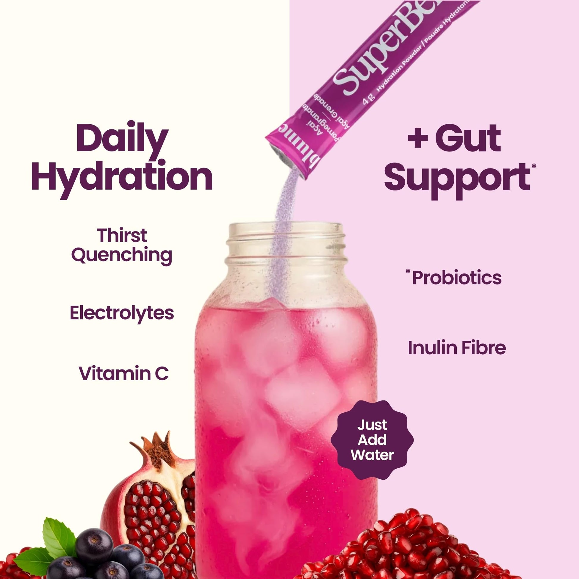 Blume SuperBelly Variety Pack – Gut Health Hydration Sticks, 45 Count (Strawberry, Lemon, Acai)