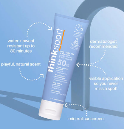 Thinksport SPF 50 plus Mineral Sunscreen, 3 Oz., Natural Sunblock for Sports & Active Use - Water Resistant - Sun Screen for Sun Protection, Pack of 2 - Available at All In One Marketplace Canada