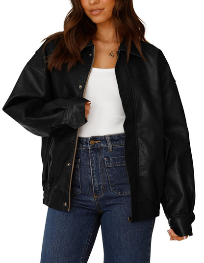 PRETTYGARDEN Women's Faux Leather Motorcycle Jackets Black,M 🍁 All In One Marketplace Canada