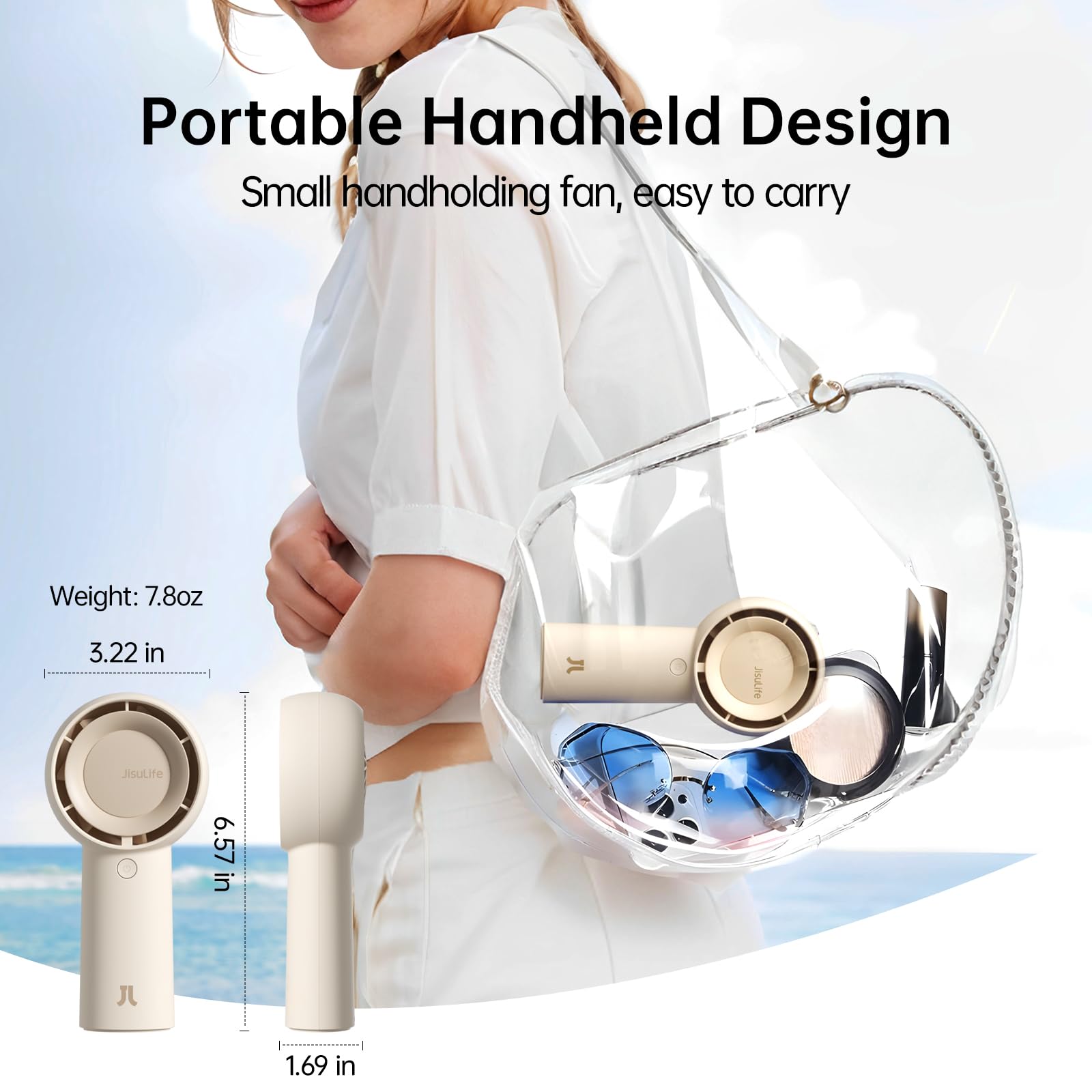JISULIFE Handheld Turbo Fan [16H Max Cooling Time] Mini Portable Hand, 4000mAh USB Rechargeable Personal, Battery Operated Small Pocket Fan with 5 Speeds for Travel/Outdoor/Home/Office - Brown