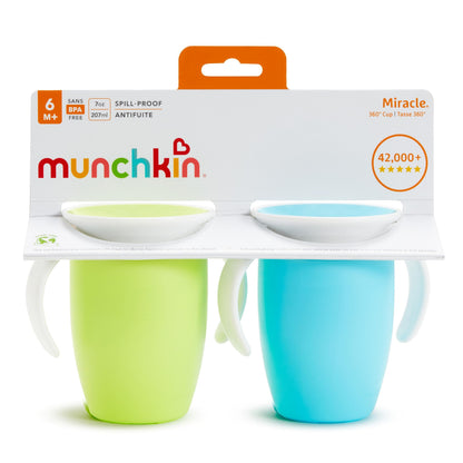 Munchkin Miracle 360˚ Trainer Cup, 7oz, 2Pk, Blue/Green, Blue, Green, 7 Ounce