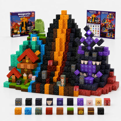 100pcs Magnetic Blocks with LED Lights,Volcano Building Cubes Set, Creative Sensory and STEM Toy for Kids Boys Girls Aged 3 4 5 6 7 8 9 10 11 12, Magnet Tiles Christmas Birthday Gifts for Ages 3+ 🍁 All In One Marketplace Canada