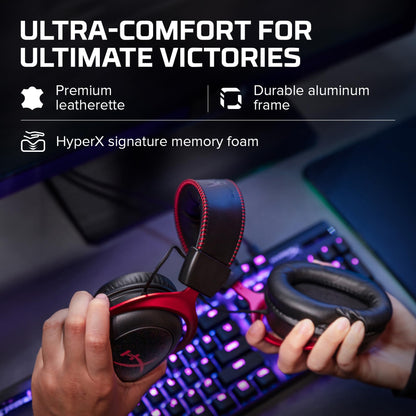 HyperX Cloud II - Casque de jeu, son surround 7.1, coussinets d'oreille en mousse à mémoire de forme, cadre en aluminium durable, microphone détachable, compatible avec PC, PS5, PS4, Xbox Series X|S, Xbox One – Rouge