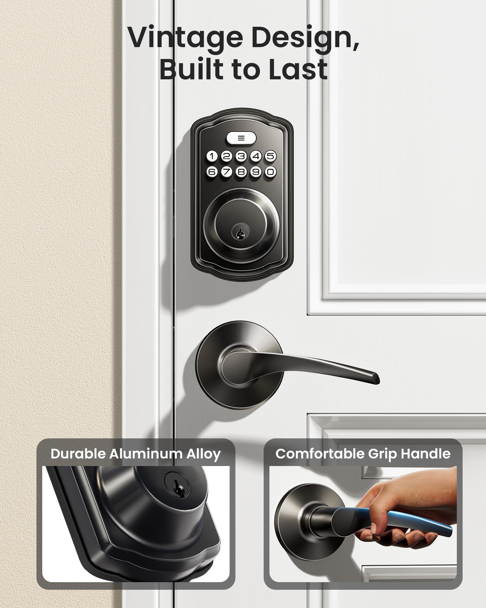 Veise KS01B Keypad Door Lock with 2 Lever Handles Set, Matte Black Veise