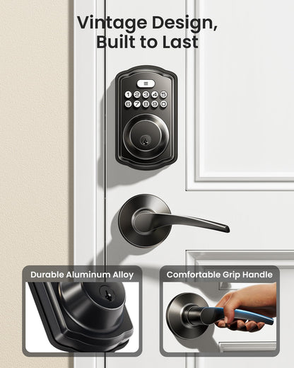 Veise KS01B Keypad Door Lock with 2 Lever Handles Set, Matte Black Veise
