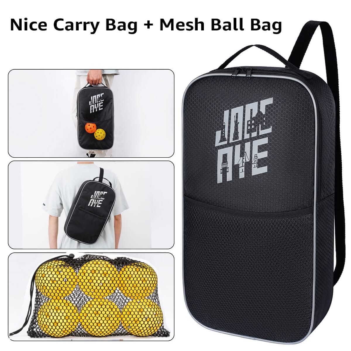 JoncAye Pickle-Ball Paddles Set of 2, Graphite Fiberglass Raquette with Indoor Outdoor Balls, Bag, Grip Tape, USAPA Approved Rackets for Beginners Intermediate All Levels