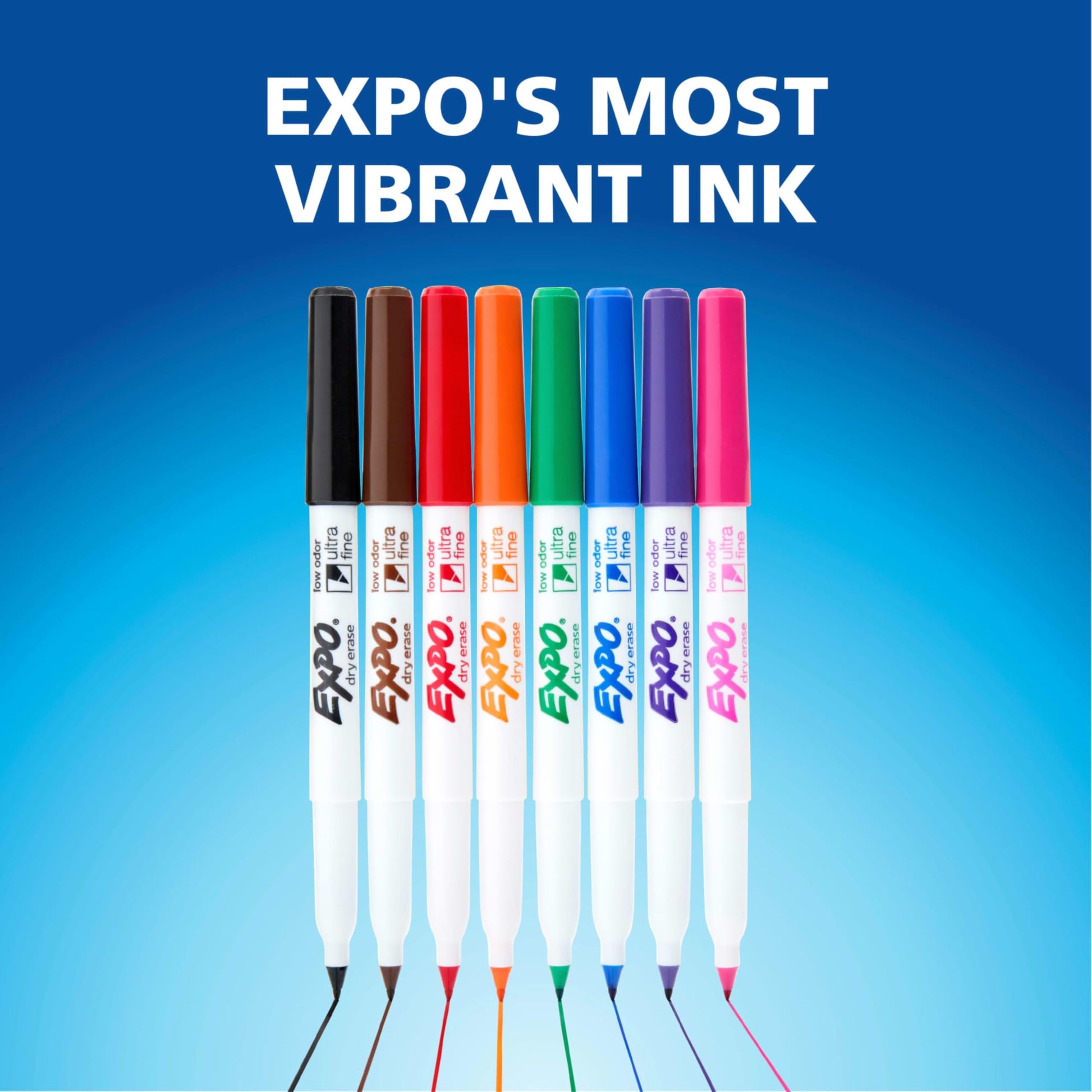 EXPO Dry Erase Markers, Low Odour Ink, Assorted Colours, Ultra Fine Tip, 8 Count