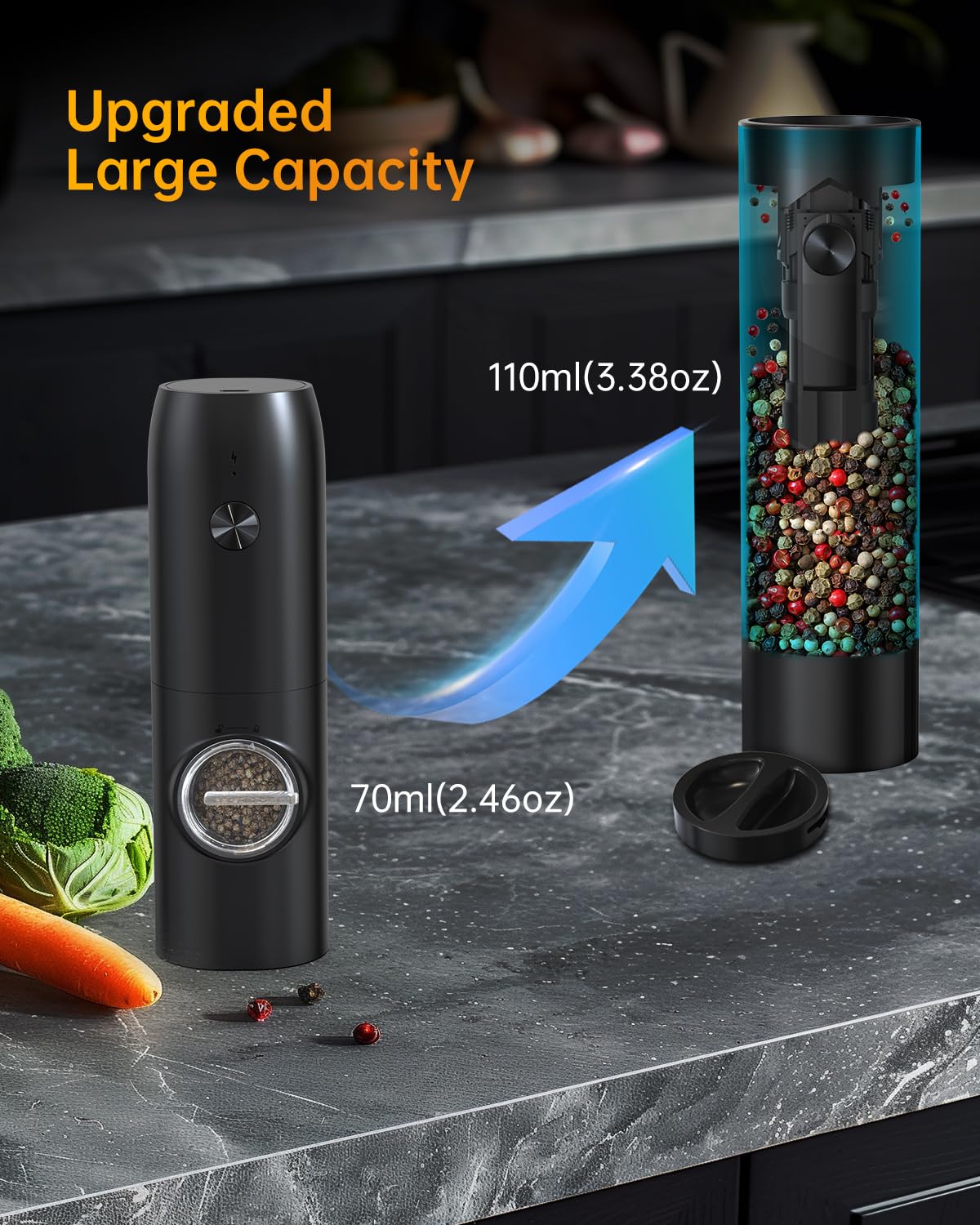 CIRCLE JOY Electric Salt and Pepper Grinder Set with Charging Base, Rechargeable Automatic Pepper Mill Grinder with Adjustable Coarseness, Easy Filling 110ml Large Capacity with Led for Home Kitchen - Available at All In One Marketplace Canada