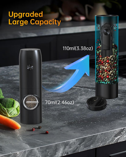 CIRCLE JOY Electric Salt and Pepper Grinder Set with Charging Base, Rechargeable Automatic Pepper Mill Grinder with Adjustable Coarseness, Easy Filling 110ml Large Capacity with Led for Home Kitchen - Available at All In One Marketplace Canada