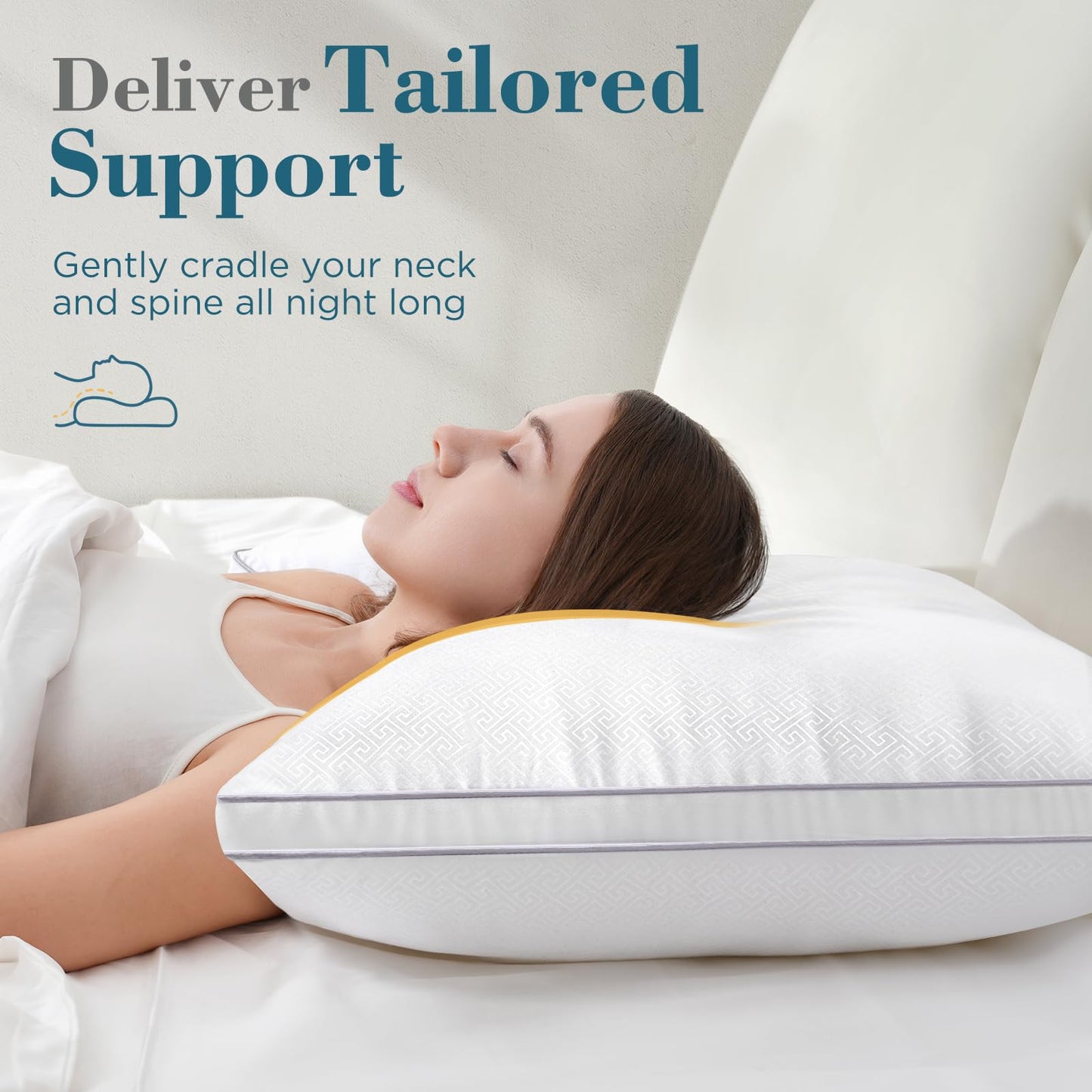 viewstar Bed Pillows Queen Size 2 Pack, Firm Support Gusseted Side Sleeper Hotel Pillow for Back and Stomach Sleeping, White - Available at All In One Marketplace Canada