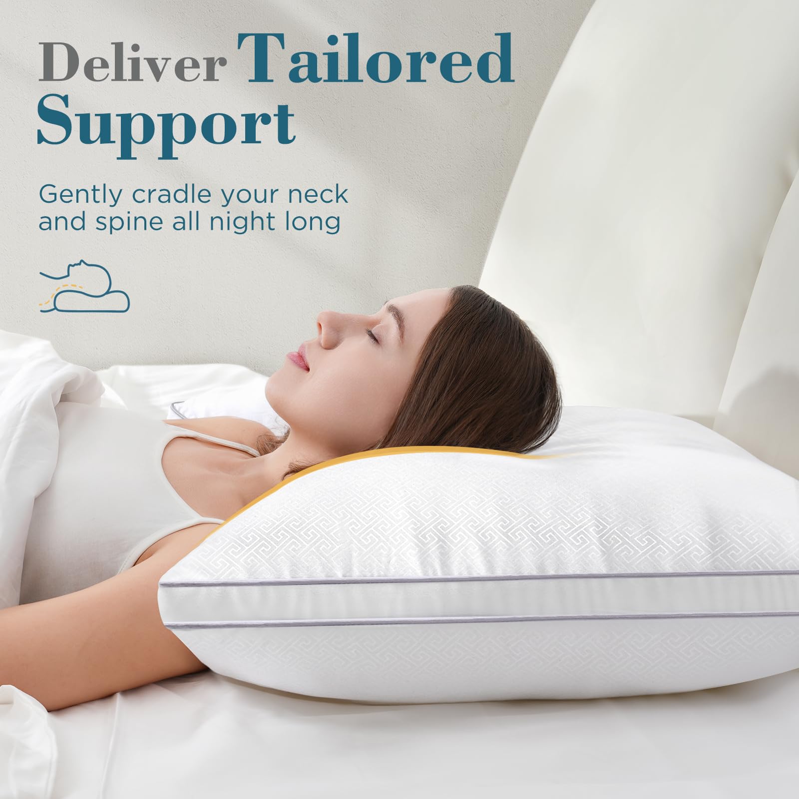 viewstar Bed Pillows Queen Size 2 Pack, Firm Support Gusseted Side Sleeper Hotel Pillow for Back and Stomach Sleeping, White - Available at All In One Marketplace Canada