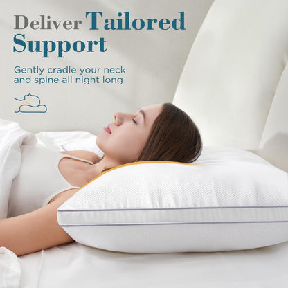 viewstar Bed Pillows Queen Size 2 Pack, Firm Support Gusseted Side Sleeper Hotel Pillow for Back and Stomach Sleeping, White - Available at All In One Marketplace Canada