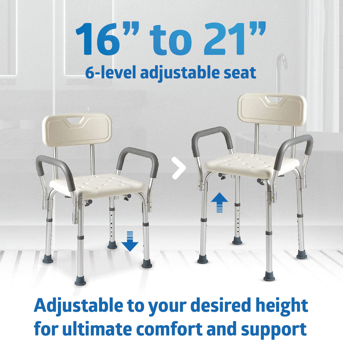 Medline Shower Chair with Backrest and Padded Armrests, 350lb Capacity