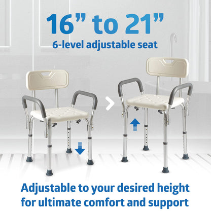 Medline Shower Chair with Backrest and Padded Armrests, 350lb Capacity