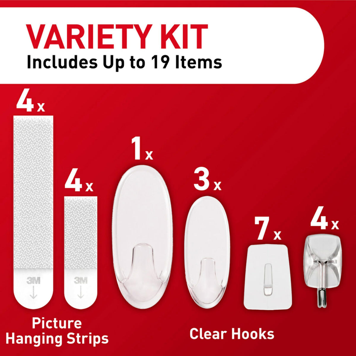 Command Variety Pack, Picture Hanging Strips, Wire Hooks and Wall Hooks, Damage Free Hanging Clear Variety Pack for Up to 19 Items, 1 Kit