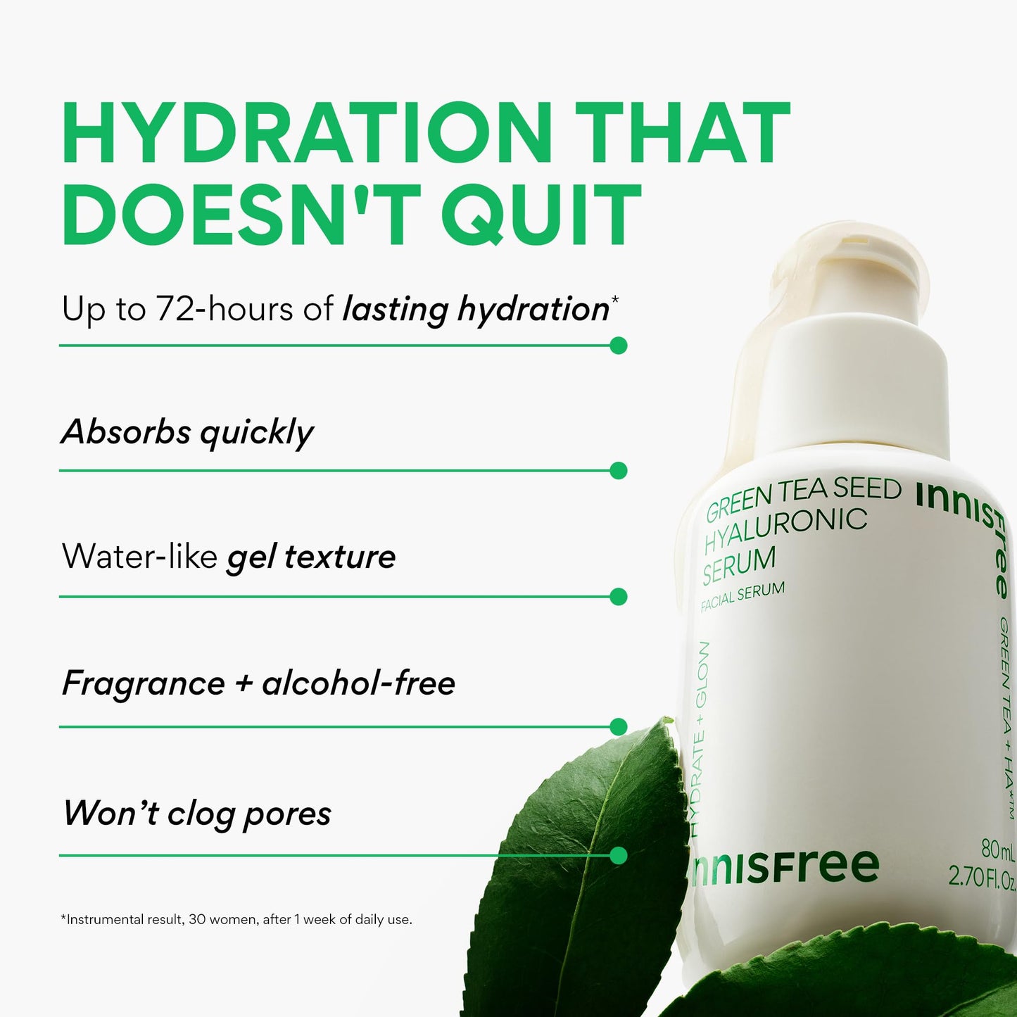 innisfree Green Tea Seed Hydrating Serum with Hyaluronic Acid & Niacinamide, Korean Face Serum for Glow innisfree