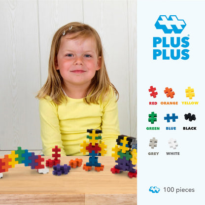 PLUS PLUS - 100 Pcs 30 x 50 mm Big Basic Colors Mix Building Blocks PLUS PLUS