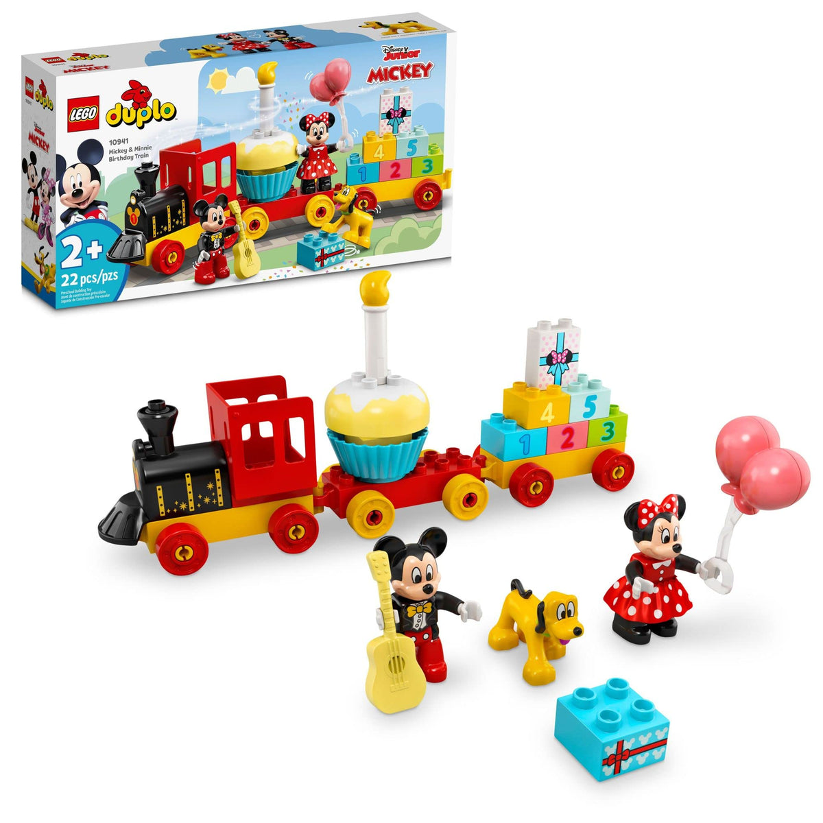 LEGO DUPLO Disney Mickey & Minnie Mouse Birthday Train Toy - Building Blocks for Toddlers, Ages 2+ - Pretend Play Learning Toy for Girls & Boys - Gift for Birthday - 10941