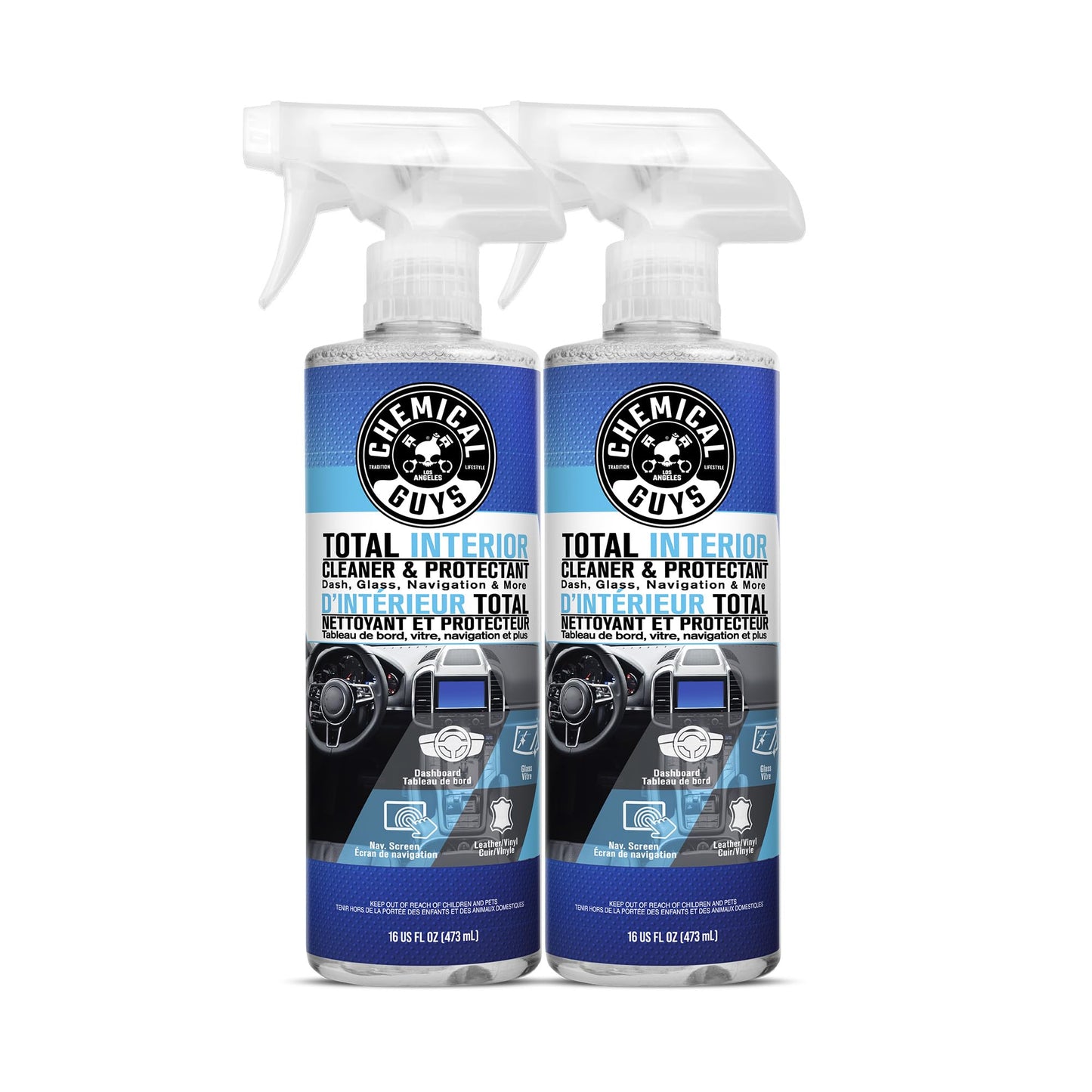 Nettoyant et protecteur intérieur complet Chemical Guys, sans danger pour les voitures, camions, VUS, motos, VR et plus, 473 ml (Paquet de 2), parfum frais