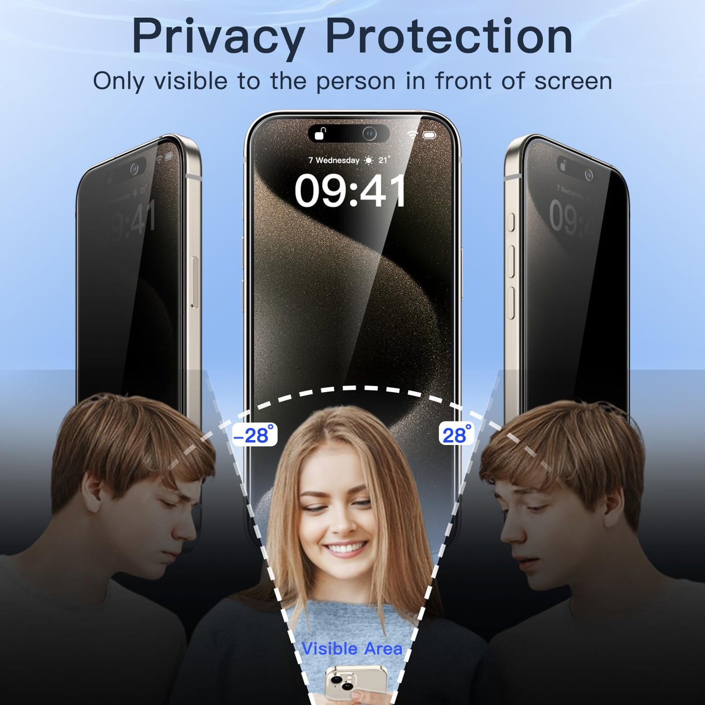 JETech Privacy Screen Protector for iPhone 15 Pro Max 6.7-Inch, Anti-Spy Tempered Glass Film with Easy Installation Tool, 2-Pack