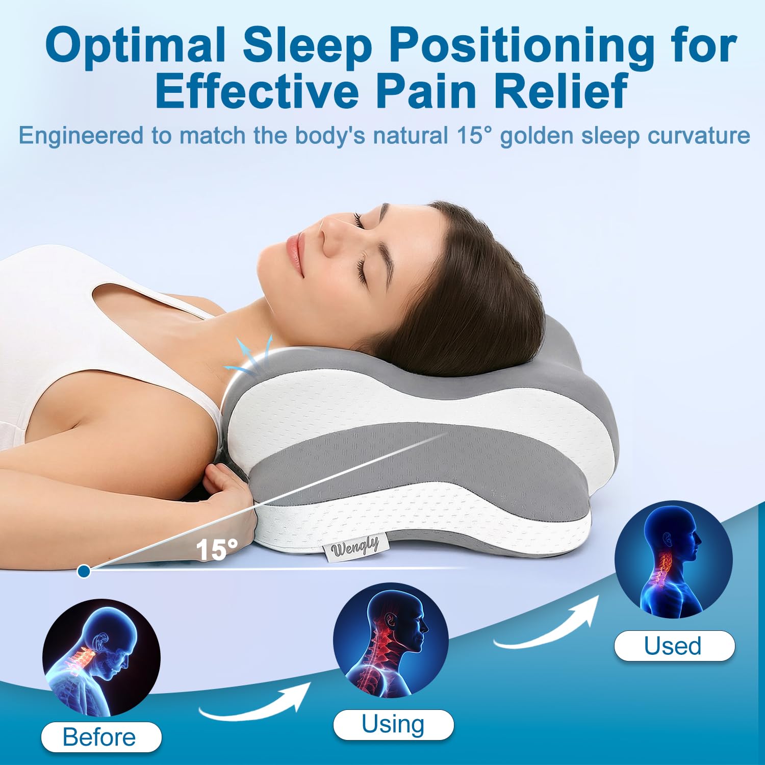 Sleep Apnea Pillow with Neck Pain & Snoring Relief -Orthopedic Cervical Pillow, Ergonomic Contour Memory Foam Pillow for Side,Back,Stomach Sleepers,Dreamers (Gray, Queen Size) - Available at All In One Marketplace Canada