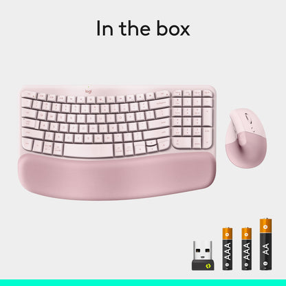 Logitech Wave Keys & Lift Vertical Mouse Ergonomic Wireless Combo - Rose