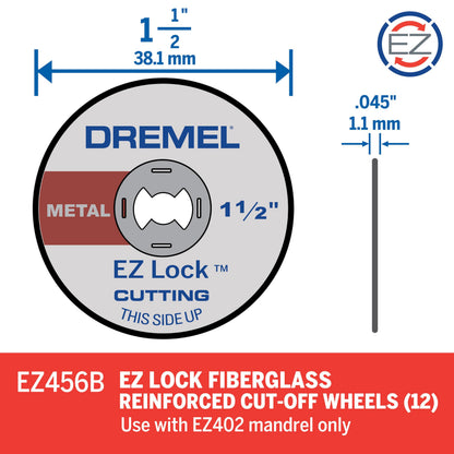 Dremel EZ456B 1 1/2-Inch EZ Lock Rotary Tool Cut-Off Wheels- Rotary Tool Cutting Accessories, Perfect for Slicing Sheet Metal and Copper Pipe, 12 Pieces Dremel